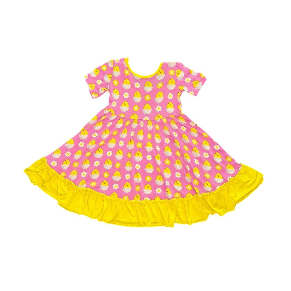 Little Bum Bums 4T Toddler Bamboo Viscose Dress Pink Yellow Chick Spring Summer - Picture 2 of 7